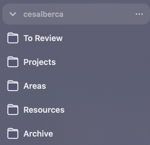 My Arc sidebar following the P.A.R.A method