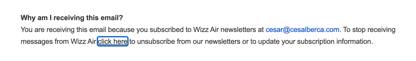 Unsubscribe link in a newsletter email